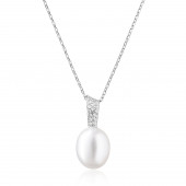 Colier perla naturala alba si cristale cu lantisor argint DiAmanti SK19487P-W_Necklace-G